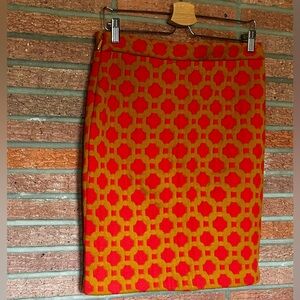 Anthropology Red and Orange Geometric Pencil Skirt